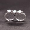 Oxidized Silver Tone Adjustable Double Finger Ring Triple Monalisa Studded