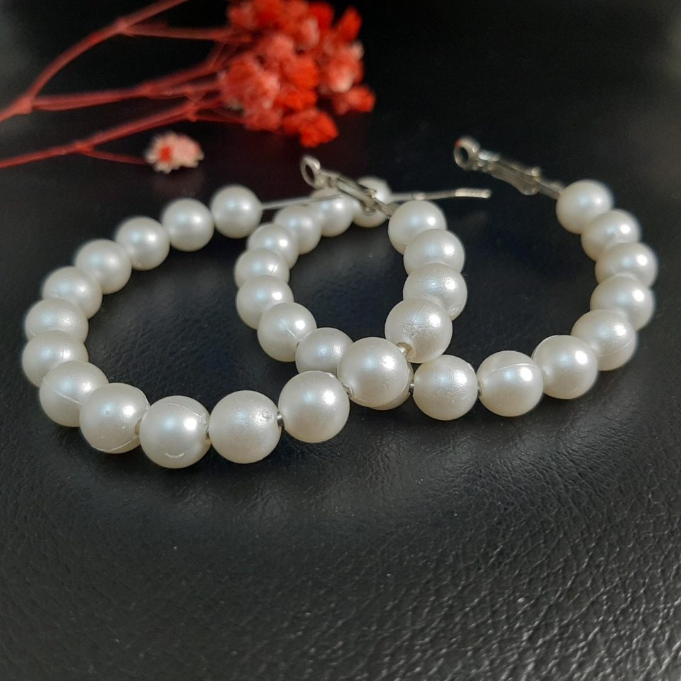 White Pearl hoop Earrings