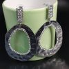 Silver Tone Dent Round Dangle Earrings With AD Studding