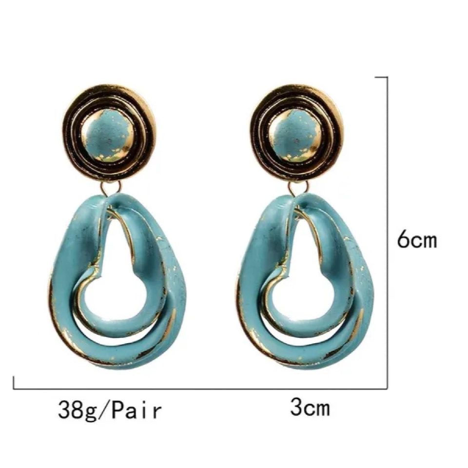 Vintage Blue Dangle Earrings - Metal Oil Jewelry for Women