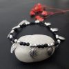 Black Beads Anklet with Leaf Charms