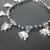 Elephant Charm Anklet with Black Pearls