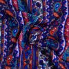 Blue Kurti Fabric Crepe Floral Red Flower Leaf Polo (Jaipuri) Print